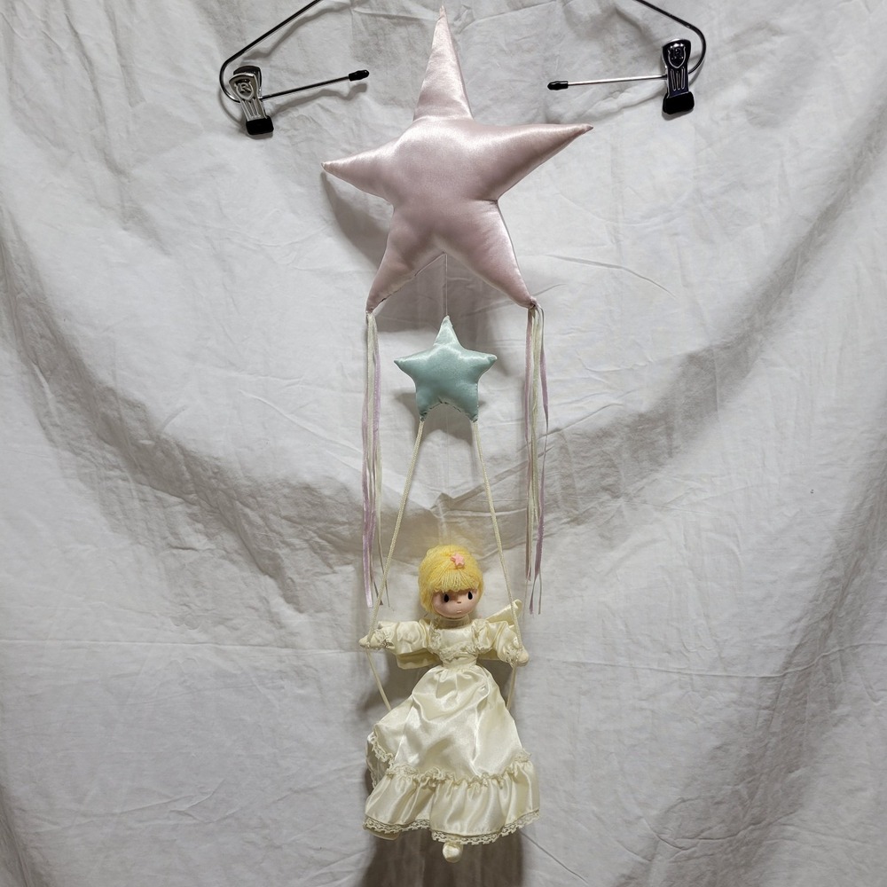 Vintage Russ Berrie Angel on Swing‎ Satin Star Plush Hanging Baby Nursery Decor